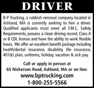 CDL Driver Wanted (Class A or B) - Ashland, MA