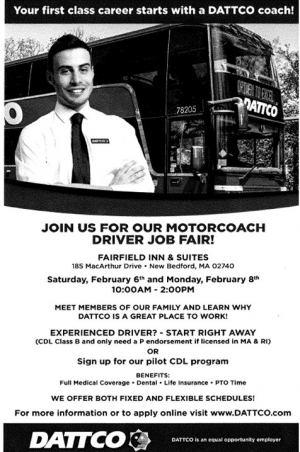 Job Fair for CDL Drivers with Passenger - February 6 & February 8 in New Bedford, MA