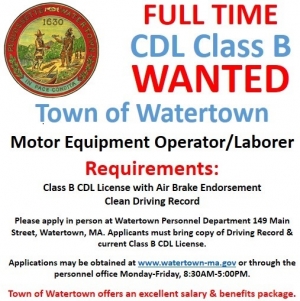 CDL Class B Drivers Wanted - Watertown, MA